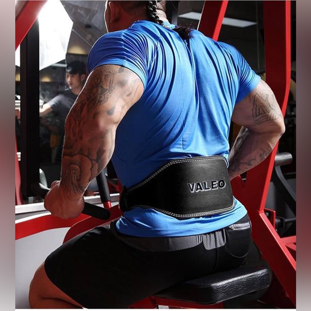 Black Leather Padded Weight Lifting Belt Back Support Medium Valeo 45” Unisex - Picture 3 of 10